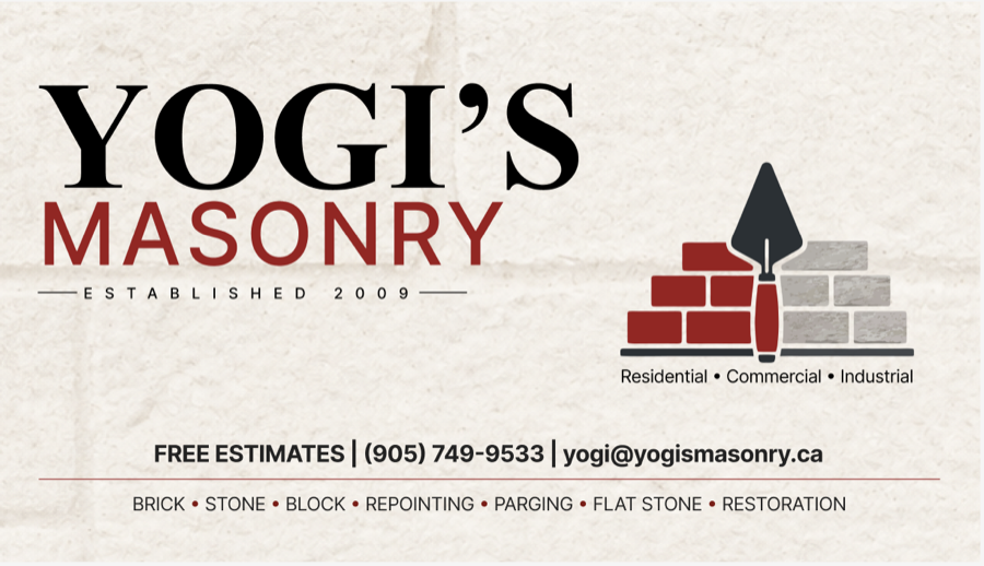 Yogi's Masonry business card
